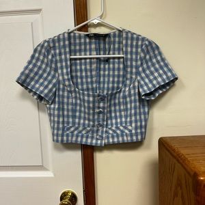 Zara Blue and White Gingham Crop top XS